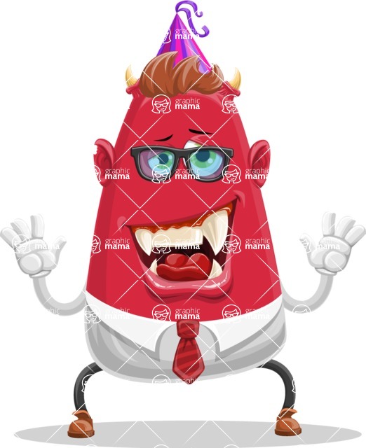 Business Monster Cartoon Character - Business Monster Cartoon Character with a Party Hat